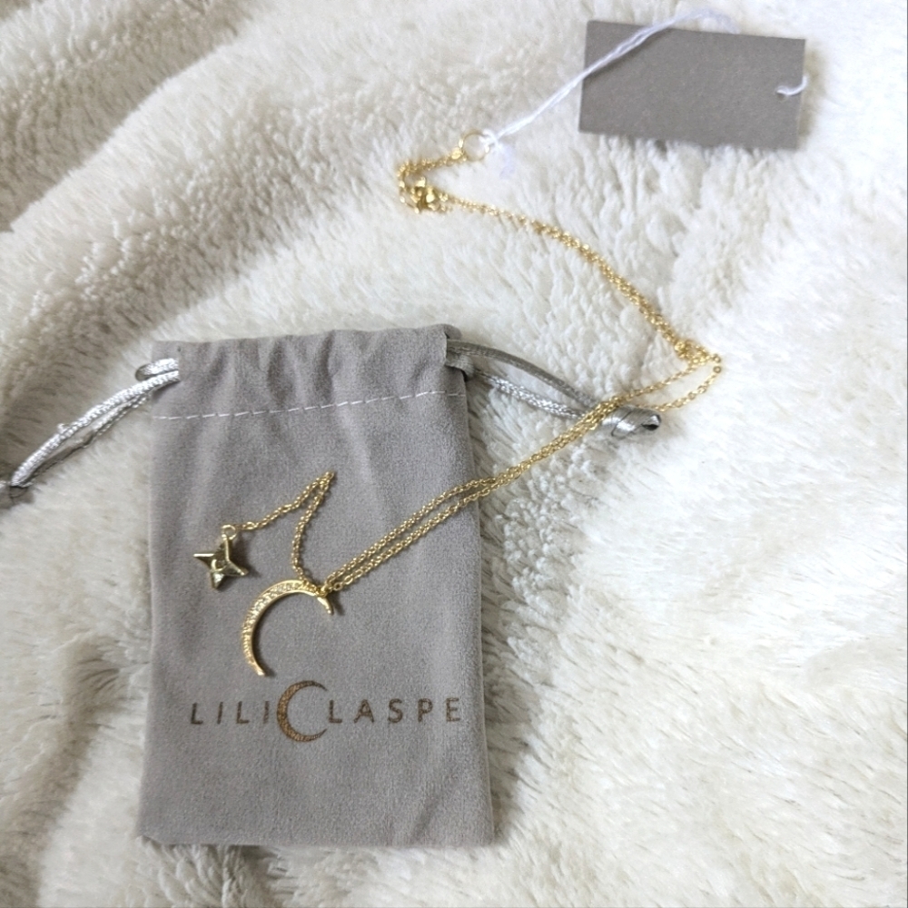 LILI CLASPE Gold Plated Moon and Star Lariat Layering Necklace NEW